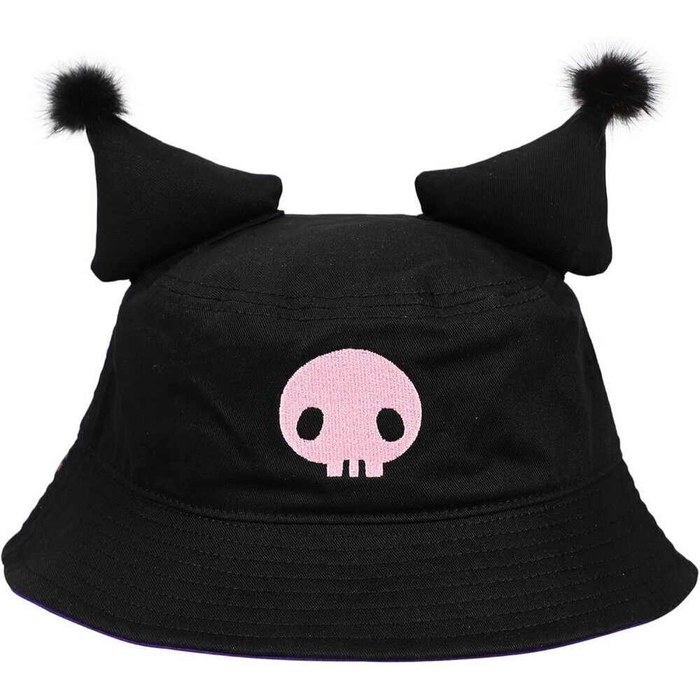 Unisex Cotton Bucket Hat Kuromi Inspired Black Ears Wide Brim Sun Protection